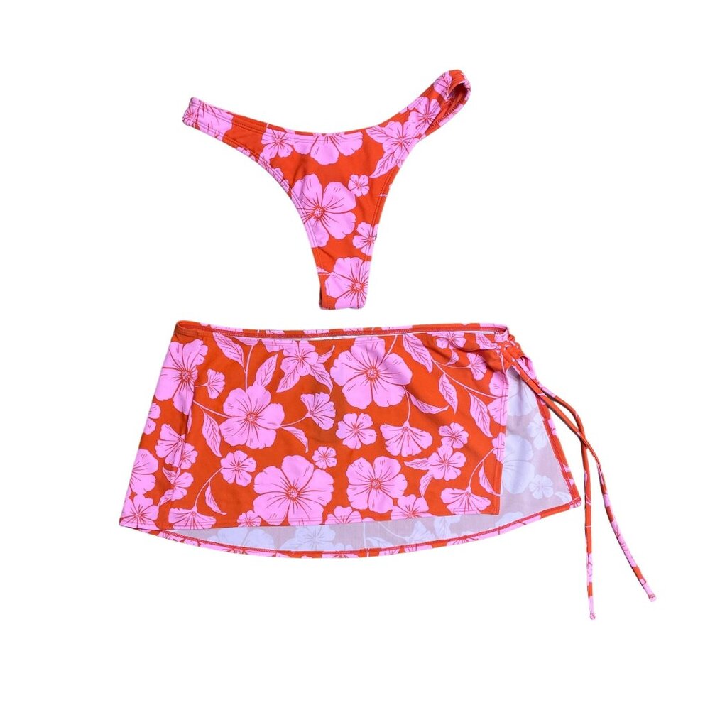 WILD FABLE MINI SKIRT COVER UP & BIKINI BOTTOM ULTRA CHEEKY 2 PIECE SET FLORAL